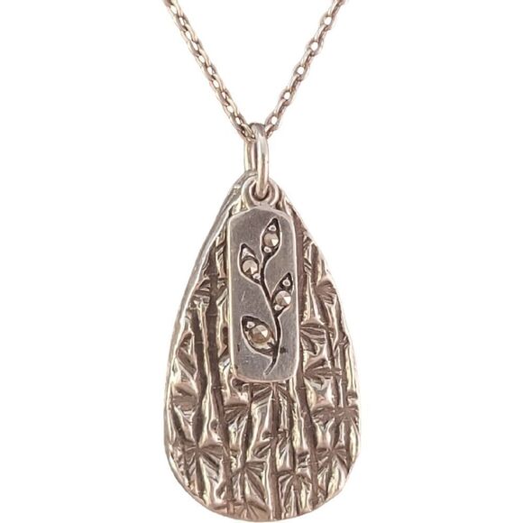 Sterling Silver Artisan Textured Tear Drop Marcasite Twig Tag Necklace - Picture 1 of 7